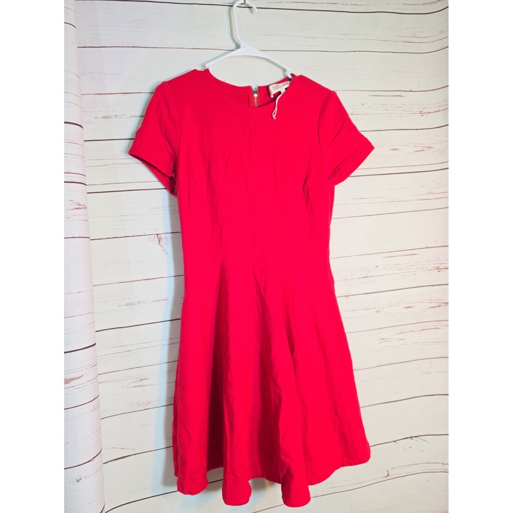 Diane von Furstenberg Red Short Sleeve Fit and Flare Ponte Dress with Pockets